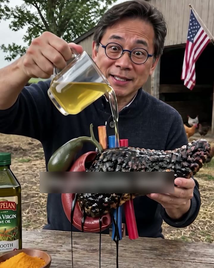 Dr. Li pouring olive oil during his morning ritual demonstration